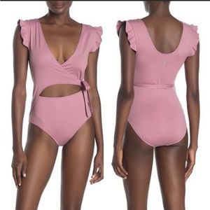 Free People Frosted Berry Streamline Bodysuit Ruffle Detail Size Small S #1